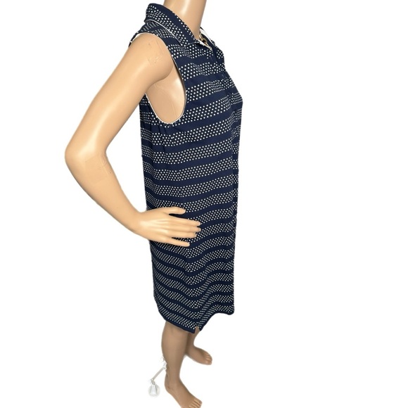 LANDS END Women’s Coastal Navy Stripe Polo Dress Sleeveless Collared Preppy Sz M - Picture 6 of 10